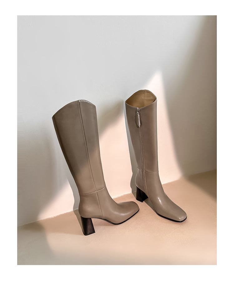 Karin Luna In Stock Spot Goods  Chunky Heel Side Zipper Riding Boots