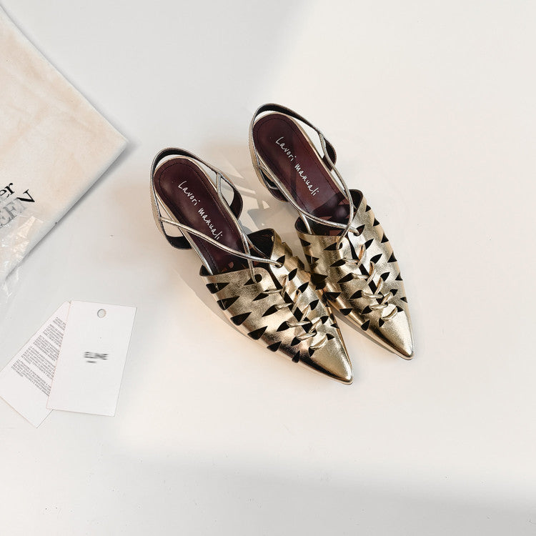 Karin Luna Braided Style ~Cross-woven Pointed Toe Closed-toe Sandals