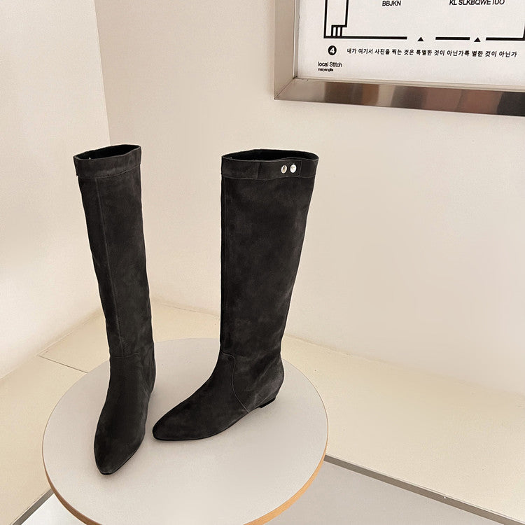 Karin Luna In Stock Spot Goods  Bestselling Suede Leather Sold Out Fast: Pile of Matte Inner Height-Increasing Western Boots