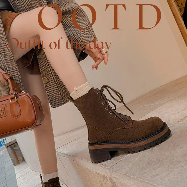Karin Luna In Stock Casual style thin strap round toe suede ankle boots