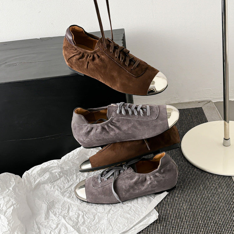 Karin Luna In Stock In Stock  High-end Metal Toe Lace-up Flats
