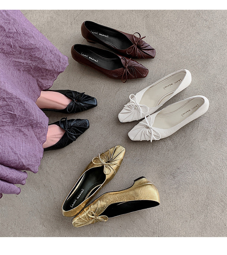 Karin Luna French Style Wrinkled Square Toe Height-Increasing Flats