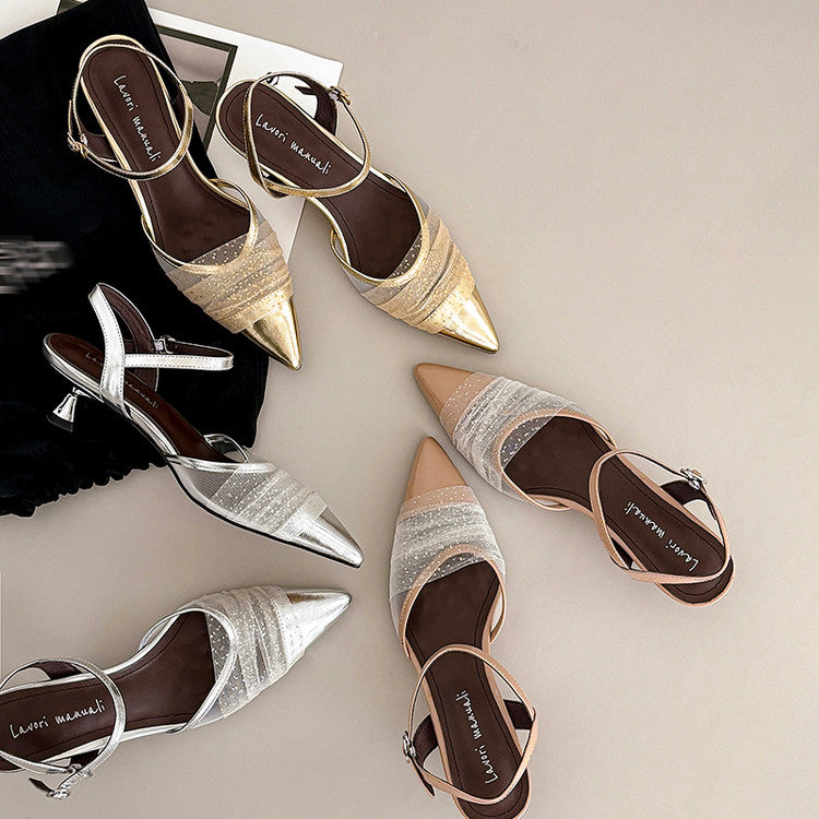 Karin Luna In Stock Spot Goods  Elegant Mesh Pointed Toe Sandals