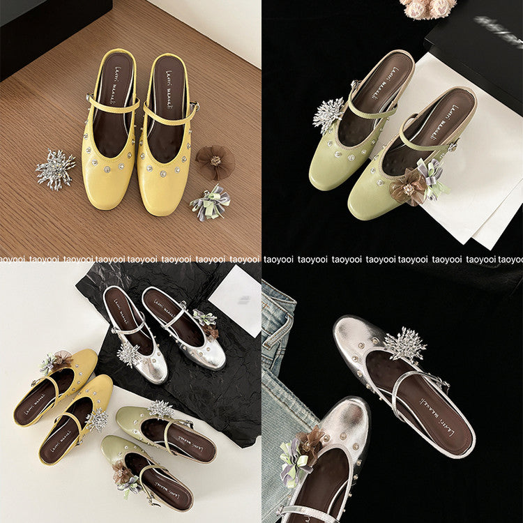 Karin Luna In Stock Spot Goods  Full-grain leather inside and out  Ultra Exquisite Round Toe Hidden Heel Closed-Toe Slippers