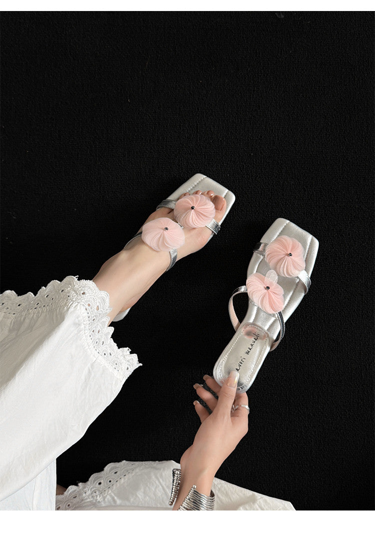 Karin Luna Hot-Selling Floral Square Toe Irregular Heel Floral Slippers