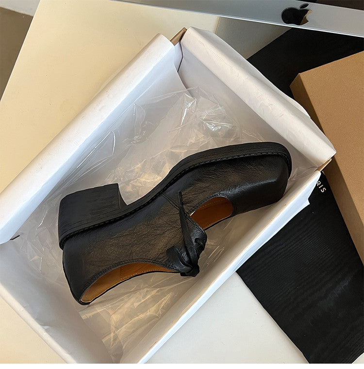 Karin Luna In Stock Spot Goods   Full leather inside and out Vegetable Tanned Hand-Grabbed Sheepskin Square-Toed Chunky Heel Single Shoes
