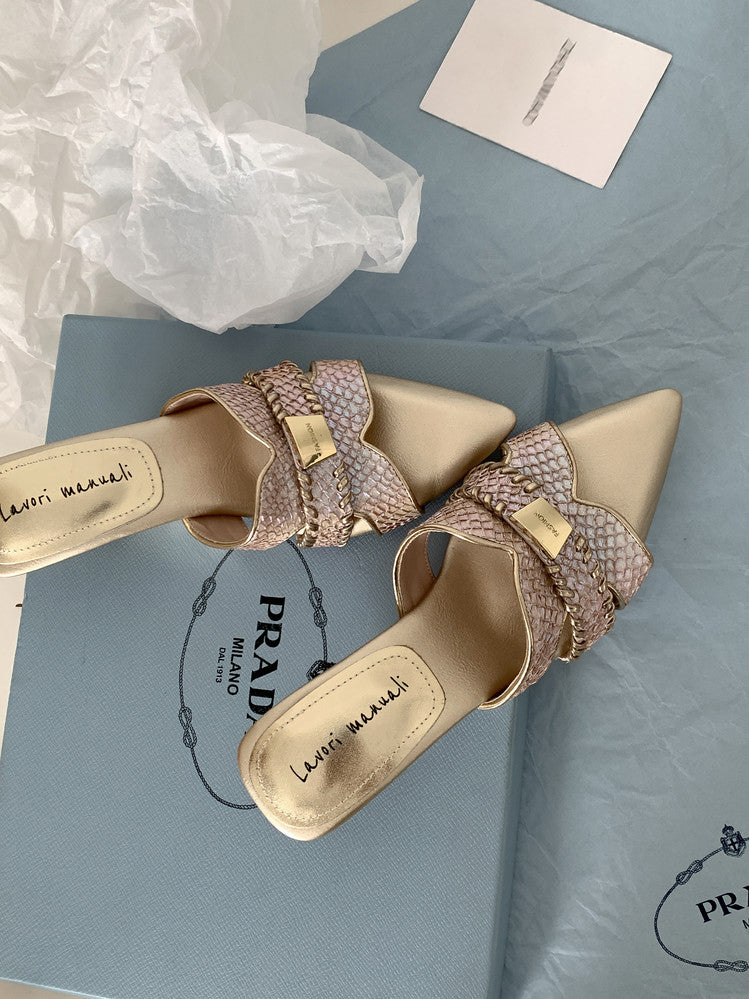 Karin Luna Fish Skin Series~Minimalist Pointed Toe Hot-Selling Unique Heel Slippers
