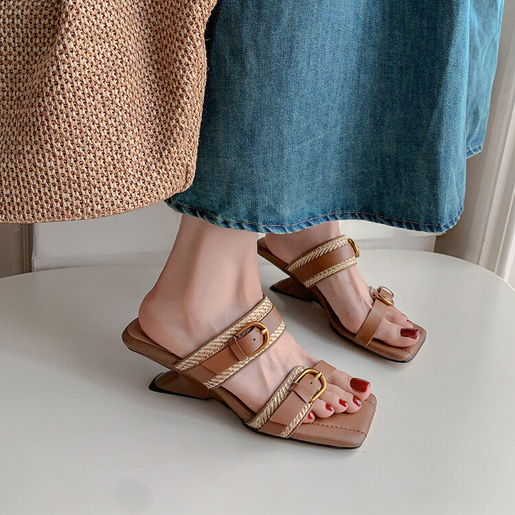 Karin Luna Hot-Selling In Stock  Retro Wedge Belt Square Toe Irregular Heel