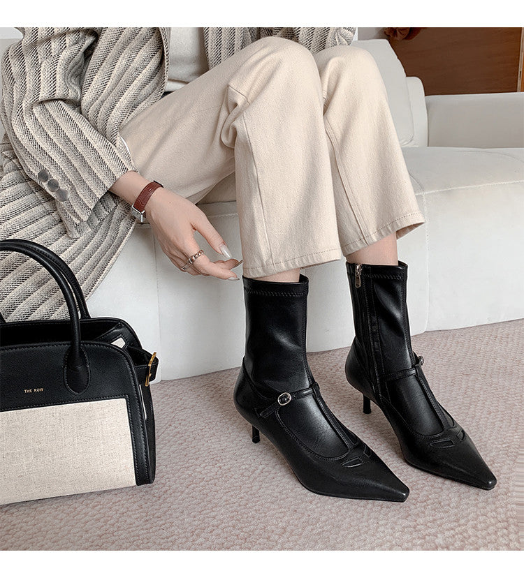 Karin Luna In Stock Spot Goods Elegant Stiletto Pointed Toe Side Zipper Short Boots