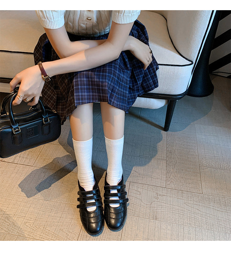 Karin Luna Casual Shoes Series~  In Stock In Stock Magic Tape Round Toe Internal Height Increase Single Strap Flats