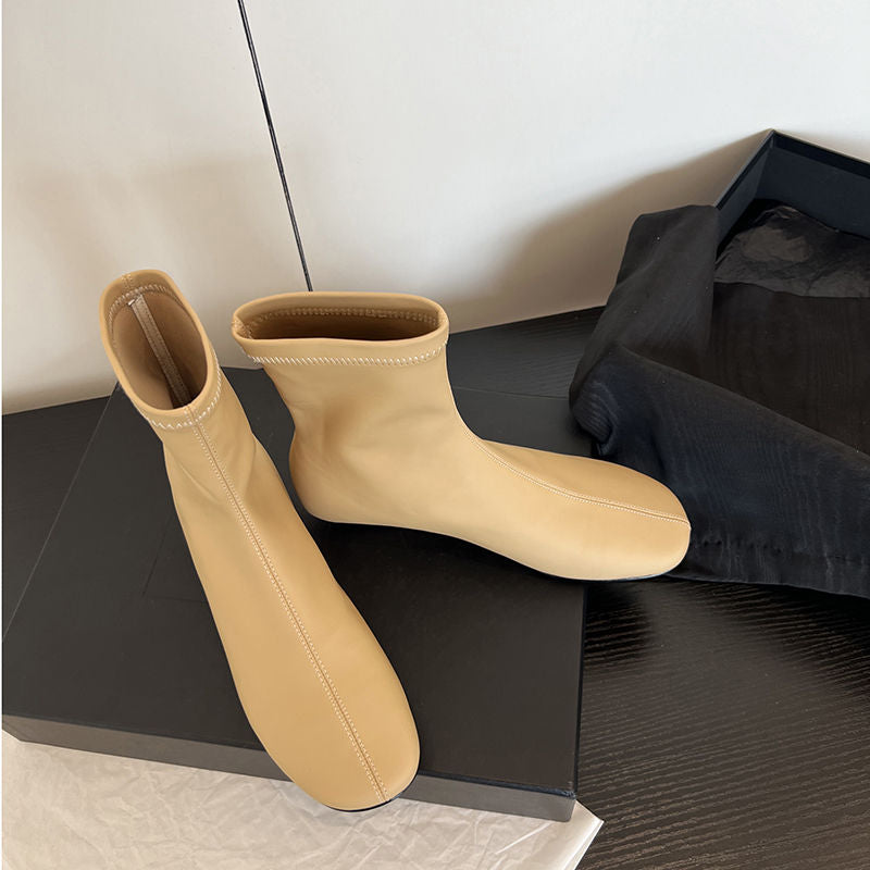 Karin Luna In Stock Spot Goods Round Toe Basic Stretch Slim Short Boots