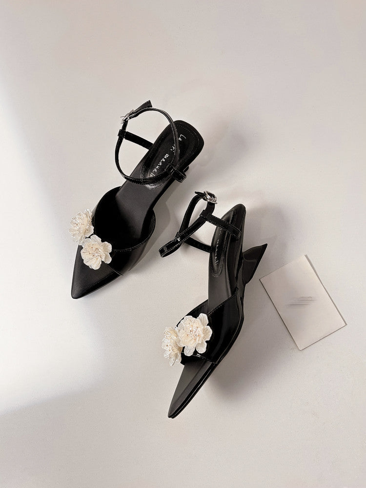 Karin Luna In Stock Spot Goods  Classic Camellia Pointed Toe Elegant Irregular Heel Sandals