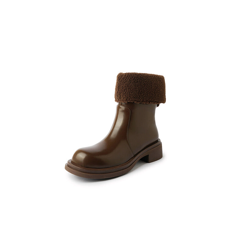 Karin Luna Classic Basic Style   Convertible Foldable Hidden Buckle Snow Fur Shoes Full cowhide Basic Flat Short Boots