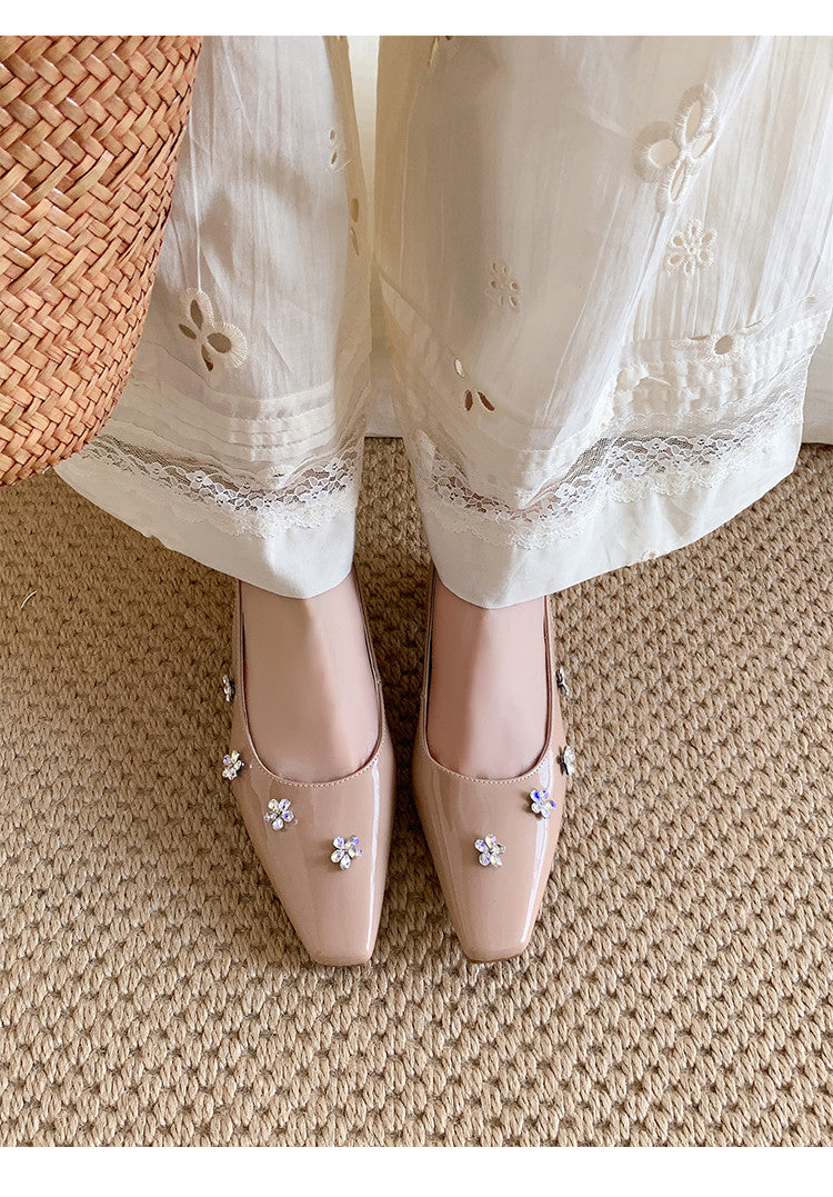 Karin Luna In Stock  Spot Goods  Rhinestone Small Square Toe Closed-Toe Sandals