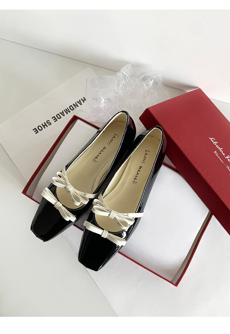 Karin Luna In Stock Spot Goods  Hot-Selling Element Bowknot Square-Toe Color-Block Height-Increasing Flats