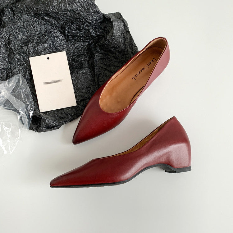 Karin Luna Full Layer Inside and Out~Basic Versatile Retro French Pointed Toe Irregular Heel Single Shoes
