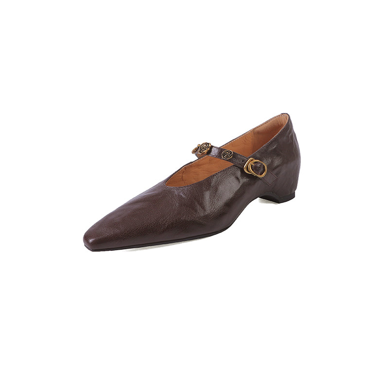 Karin Luna In Stock Spot Goods    Retro Classic Metal Camellia Irregular Heel Single Shoes