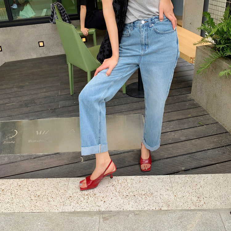 Karin Luna Classic Style Square Toe Open Toe French Retro Sandals