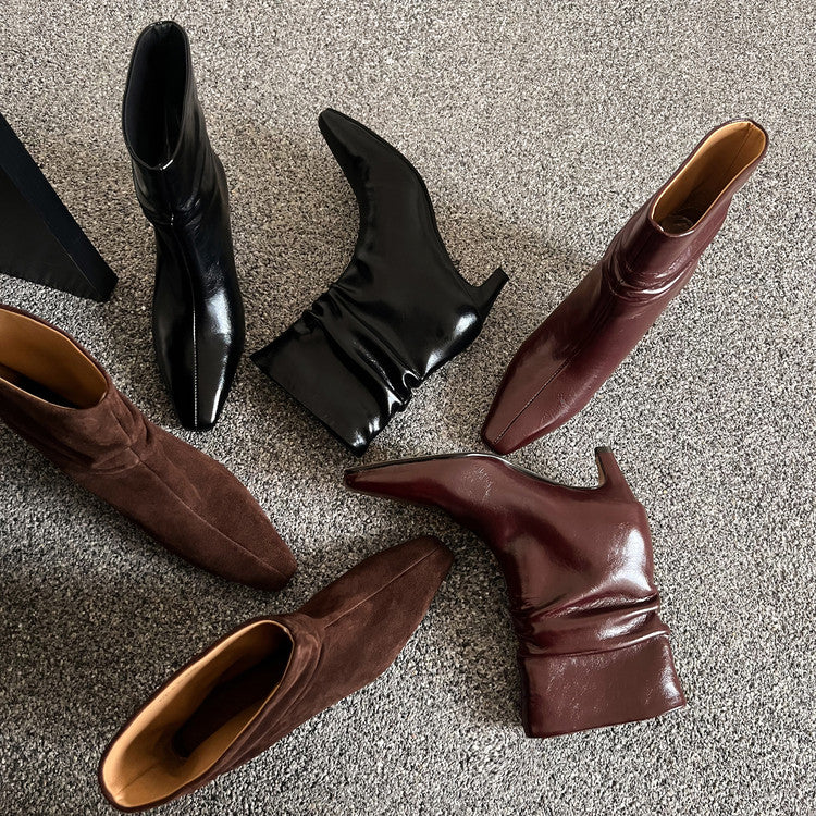 Karin Luna In Stock Spot Goods  Retro Wrinkled Small Square Toe Short Boots