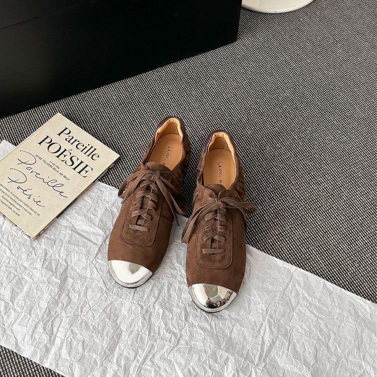 Karin Luna In Stock In Stock  High-end Metal Toe Lace-up Flats