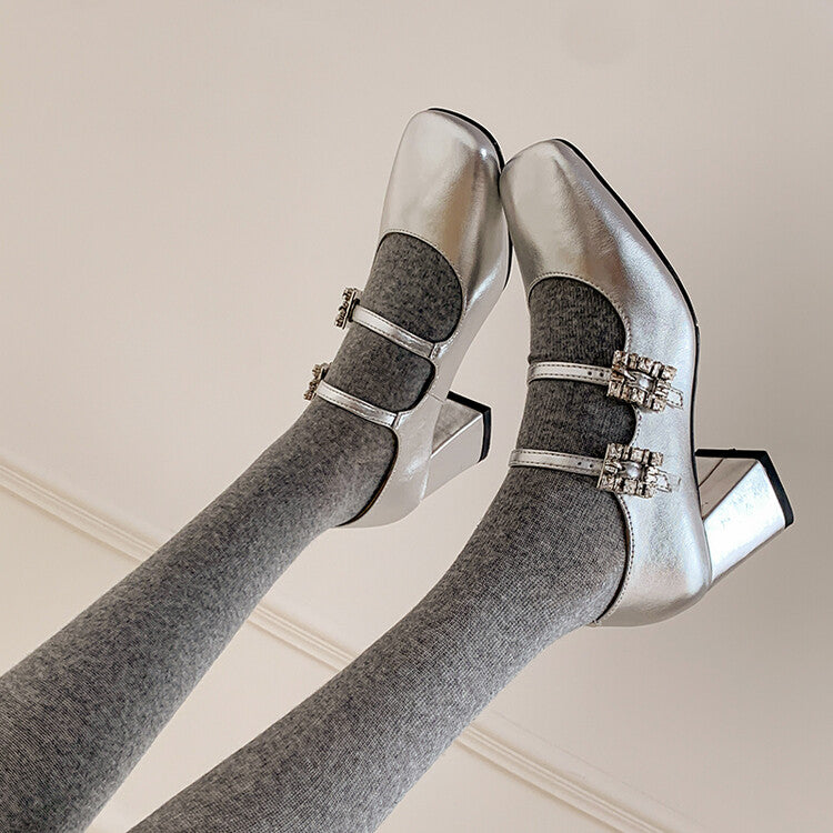 Karin Luna In Stock In stock   The heroine Ao~Square Toe High Heel One Strap Popular Rhinestone Mary Jane Shoes