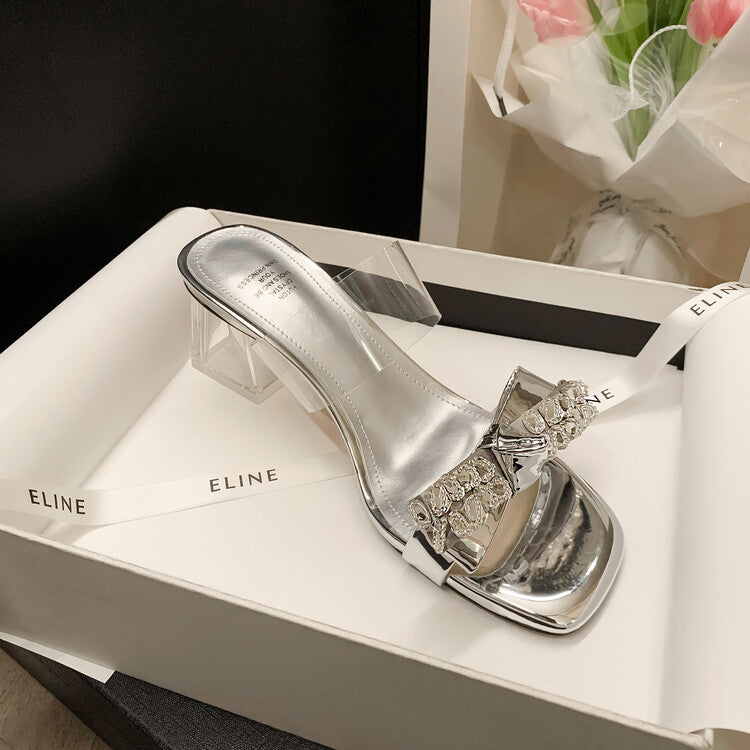 Karin Luna In Stock Summer New It's clearly a model with high traffic Rhinestone Flower Bow Crystal Heel Slippers
