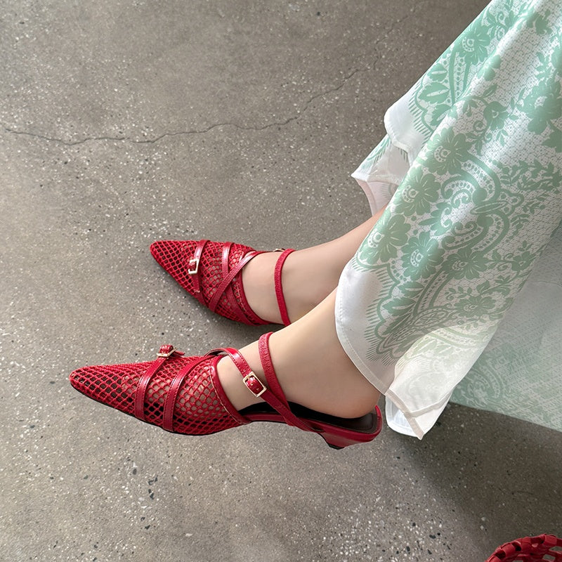 Karin Luna In Stock  Spot Goods  Mesh Series Elegant Closed-Toe Belt Buckle Slippers