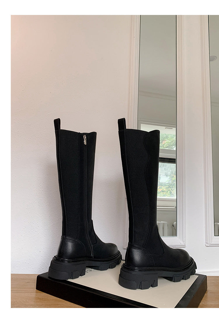 Karin Luna In Stock Versatile Irregular Stretch Fabric Long Boots
