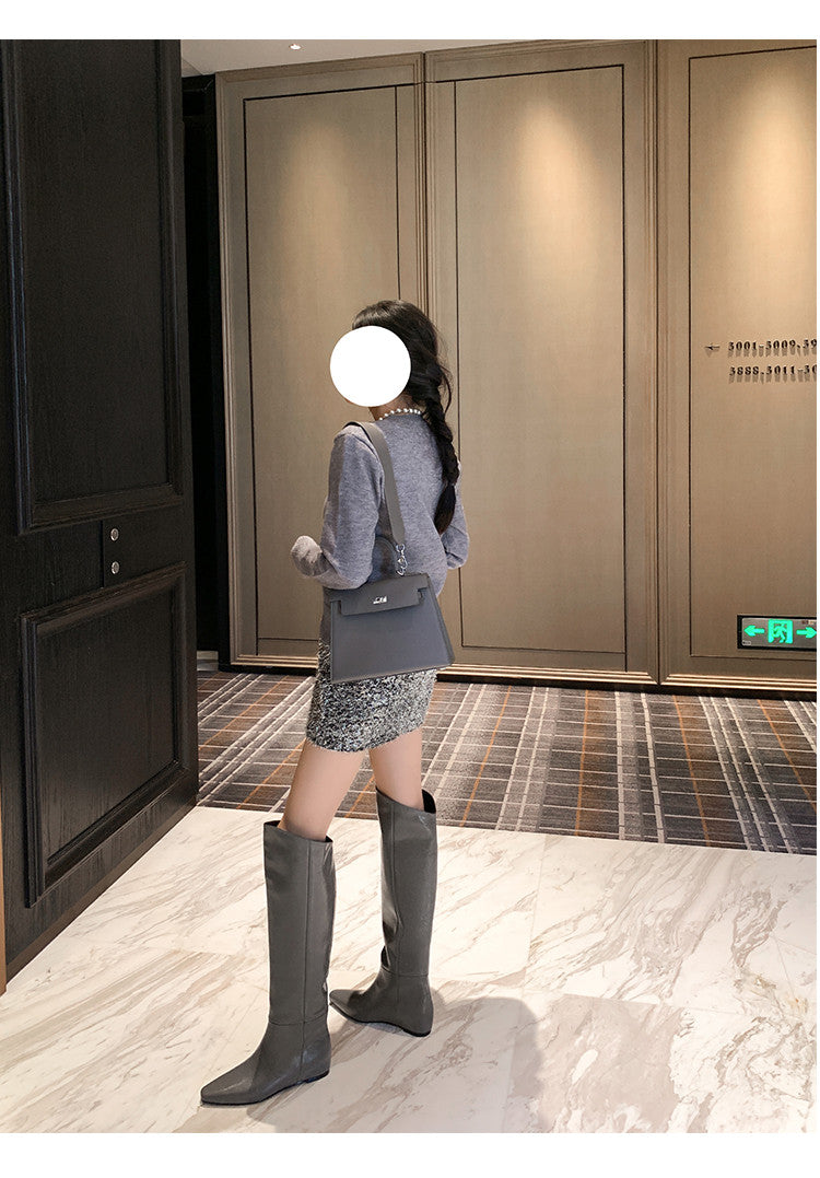 Karin Luna Elegant Style Slanted Inner Height-Increasing Long Boots