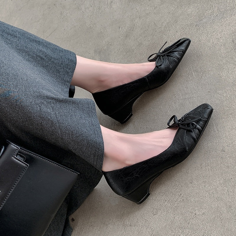 Karin Luna French Style Wrinkled Square Toe Height-Increasing Flats