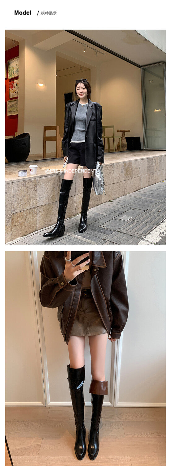 Karin Luna exploded  Three versions exploded Single Fleece Lining Fur Collar Version  Thick Fur Collar Foldable Hot-Selling Full Cowhide Pointed Toe Chunky Heel Classic Style