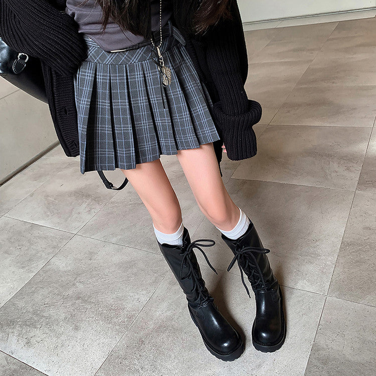 Karin Luna Fashion Style Round Toe Front Lace-up Adjustable Leg Circumference Suitable for both slim and thick legs