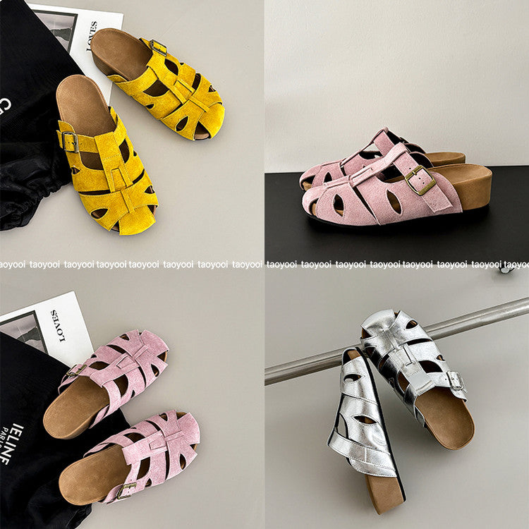 Karin Luna Full Layer Inside and Out~Basic Versatile Perforated Round Toe Birkenstock Slippers