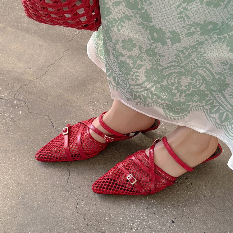 Karin Luna In Stock  Spot Goods  Mesh Series Elegant Closed-Toe Belt Buckle Slippers