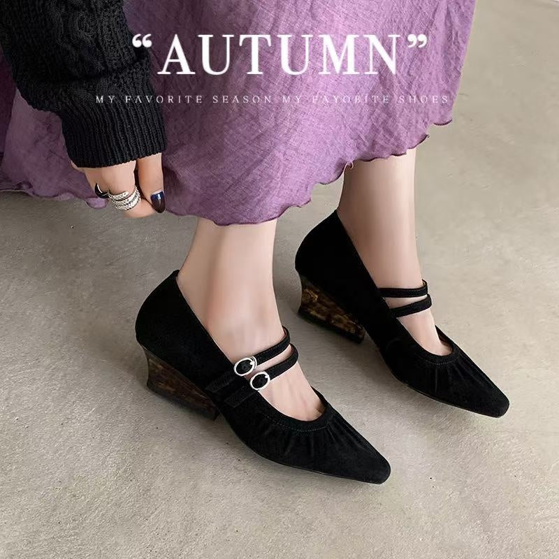 Karin Luna Full Leather Inside and Out Popular Element Amber Heel Elegant French Style Single Shoes