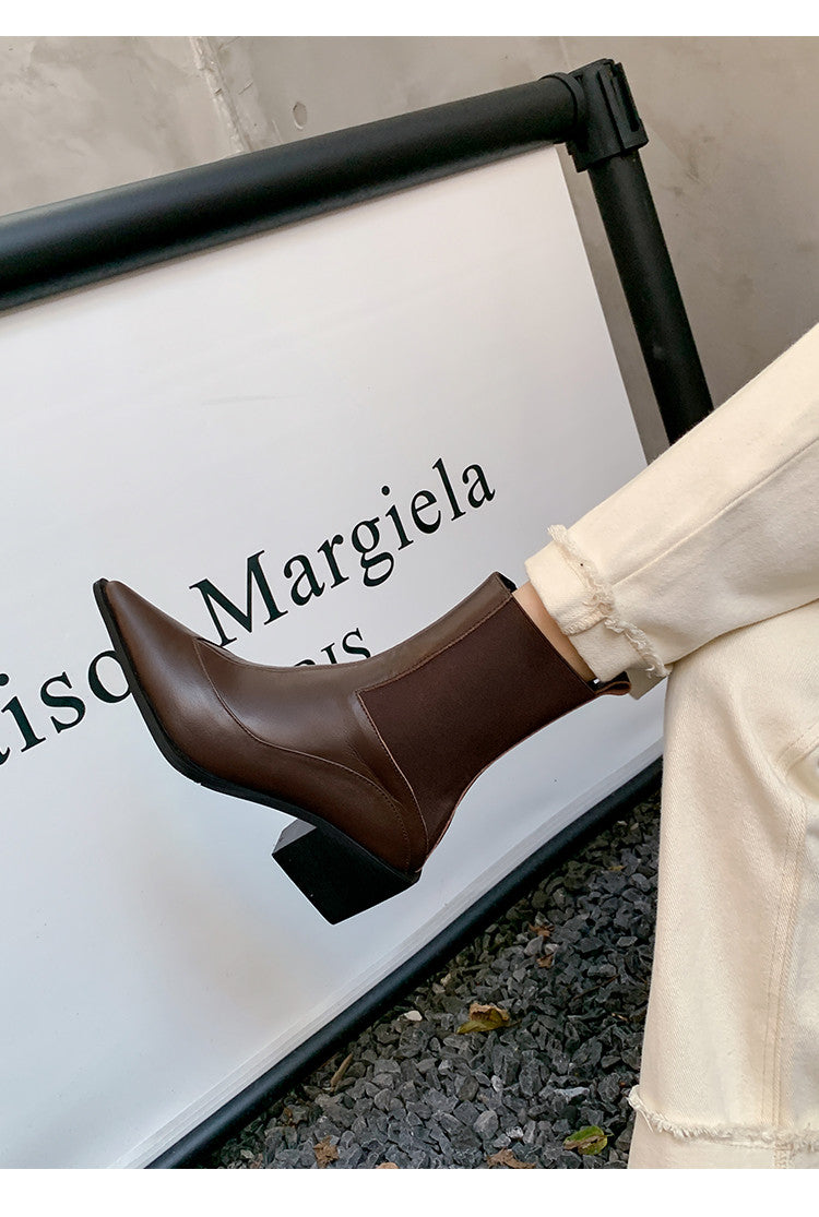 Karin Luna In Stock Spot Goods   Elegant Pointed Toe Chunky Heel Ankle Boots