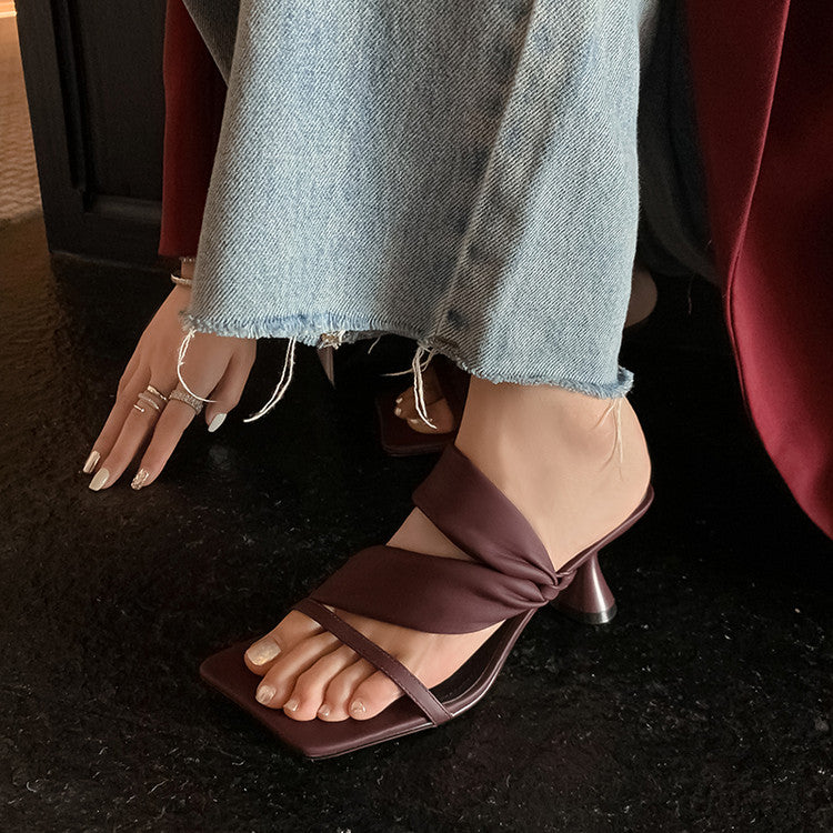Karin Luna Best-selling in stock Minimalist Style  All-Matching Irregular Ultra-Soft Strap Square Toe High Heels