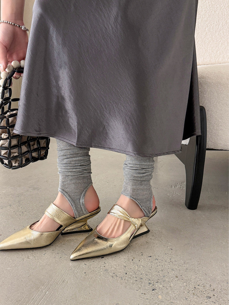 Karin Luna In Stock Spot Goods  Pointed Toe Irregular Heel Elegant Retro Strap Slippers