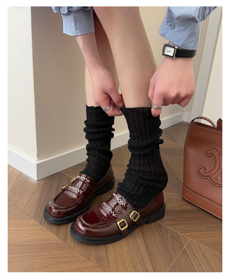 Karin Luna In Stock Spot Goods  Retro Style Slip-On Metal Buckle Loafers