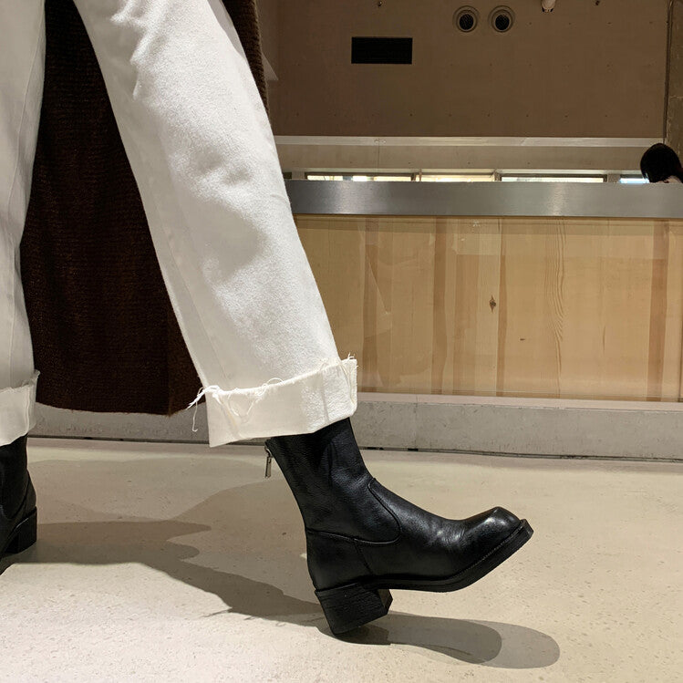 Karin Luna In Stock Spot Goods  Full-grain leather inside and out   Minimalist Texture  Round Toe Flat Bottom Basic Short Boots
