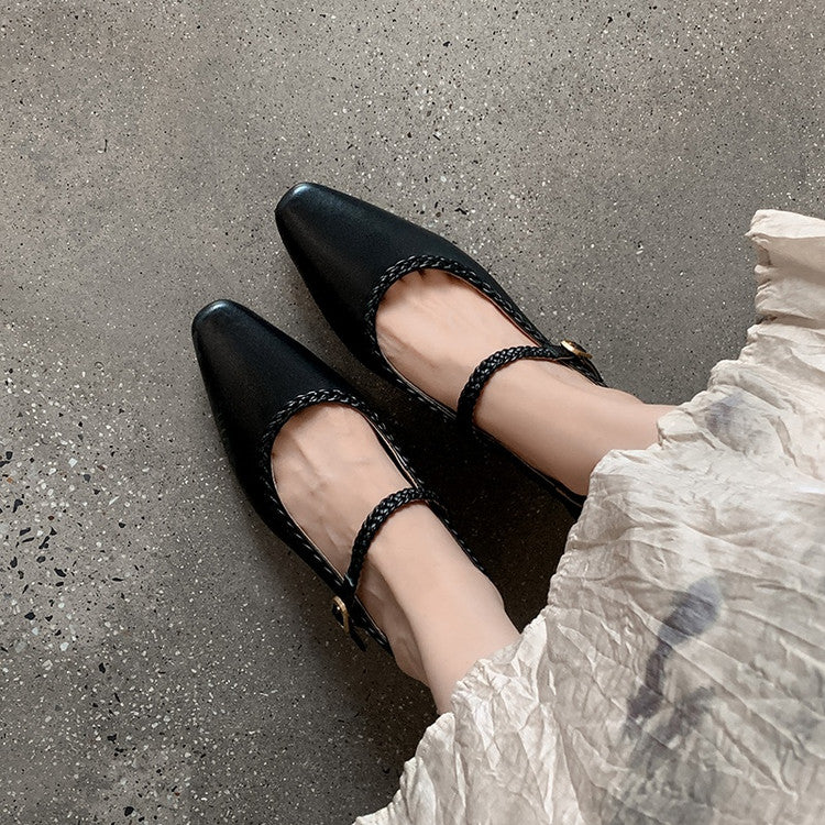 Karin Luna Braided Element Design Chunky Heel Square Toe Single Strap Shoes