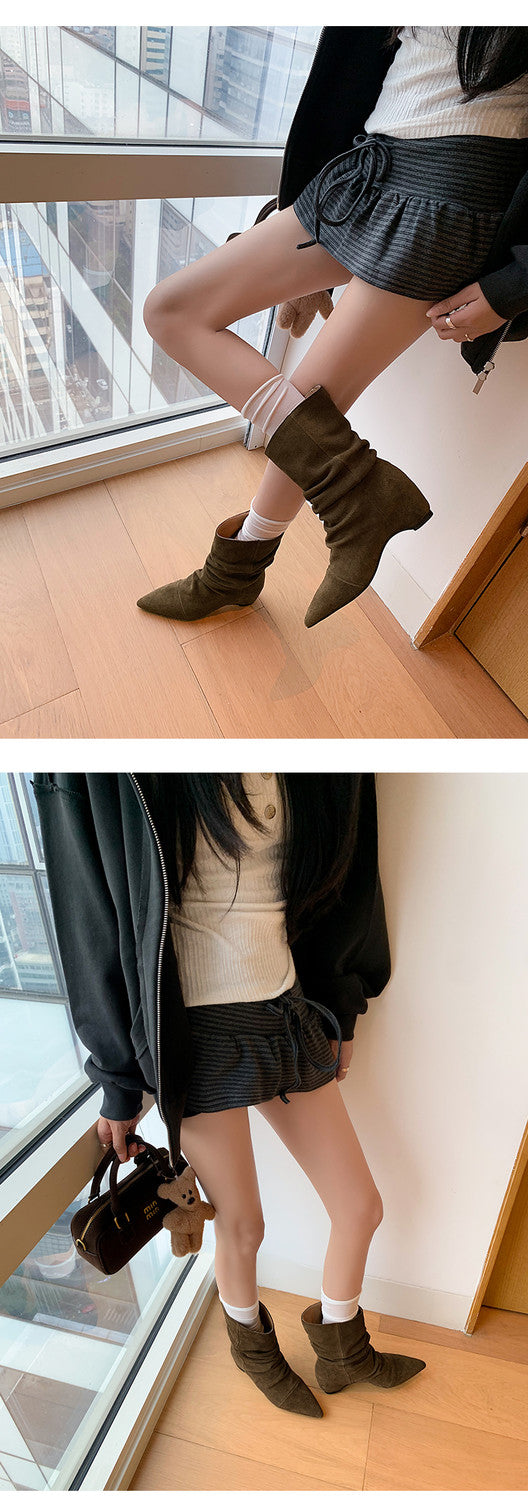 Karin Luna Data Hot-Selling Pointed Toe Slouchy Matte Western Short Boots
