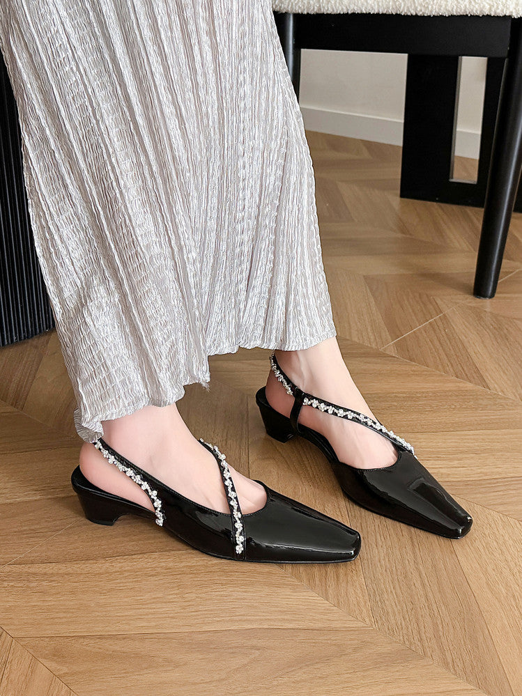 Karin Luna In Stock In Stock  Fresh Summer Vibes  Rhinestone Small Square Toe Elegant Closed-Toe Sandals