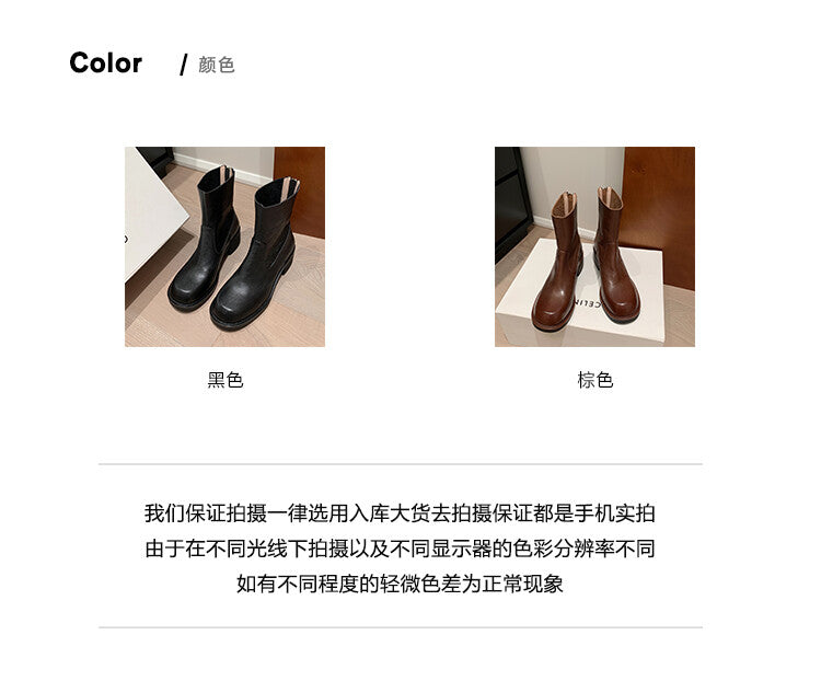 Karin Luna In Stock Spot Goods  Full-grain leather inside and out   Minimalist Texture  Round Toe Flat Bottom Basic Short Boots