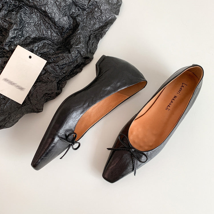 Karin Luna Full Layer Inside and Out~Basic Versatile Small Square Toe Butterfly Knot Irregular Heel Single Shoes