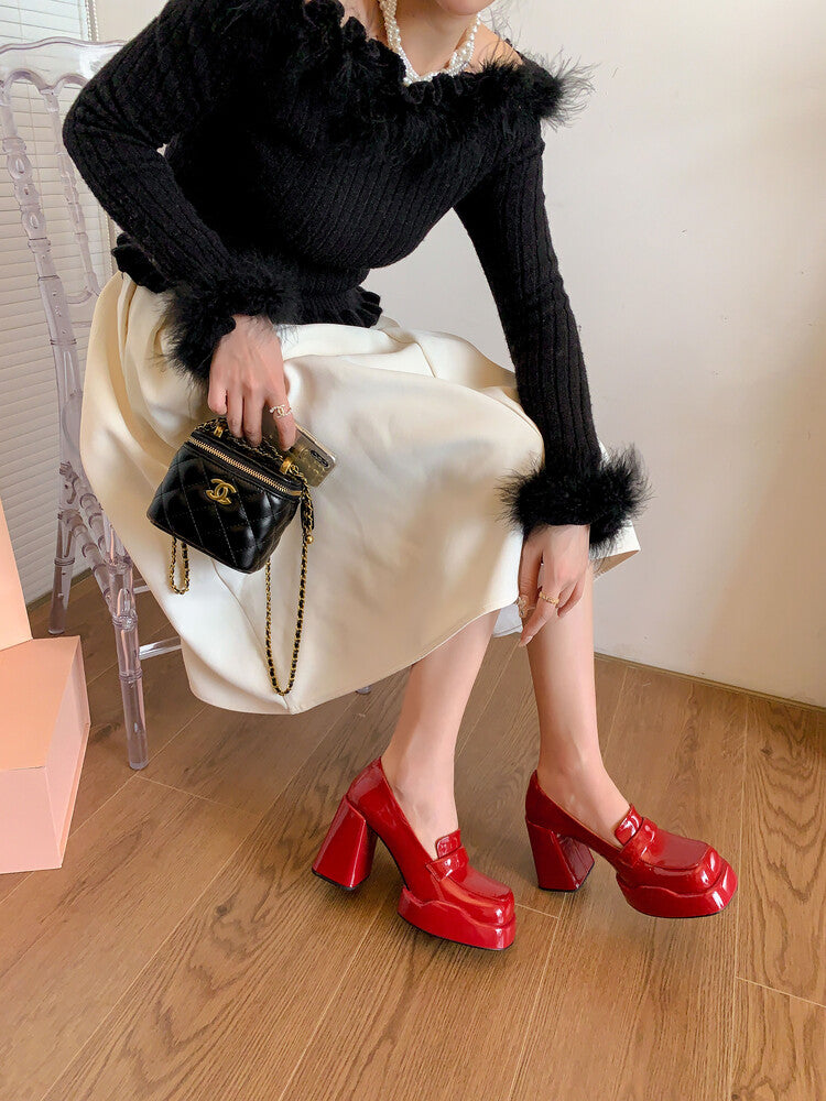 Karin Luna ck Popular Hot Girl Red high heels Full leather inside and out Cow Patent Leather Super High Heel
