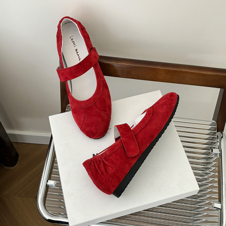 Karin Luna Casual Shoes Series~  In Stock In Stock Magic Tape Round Toe Internal Height Increase Single Strap Flats