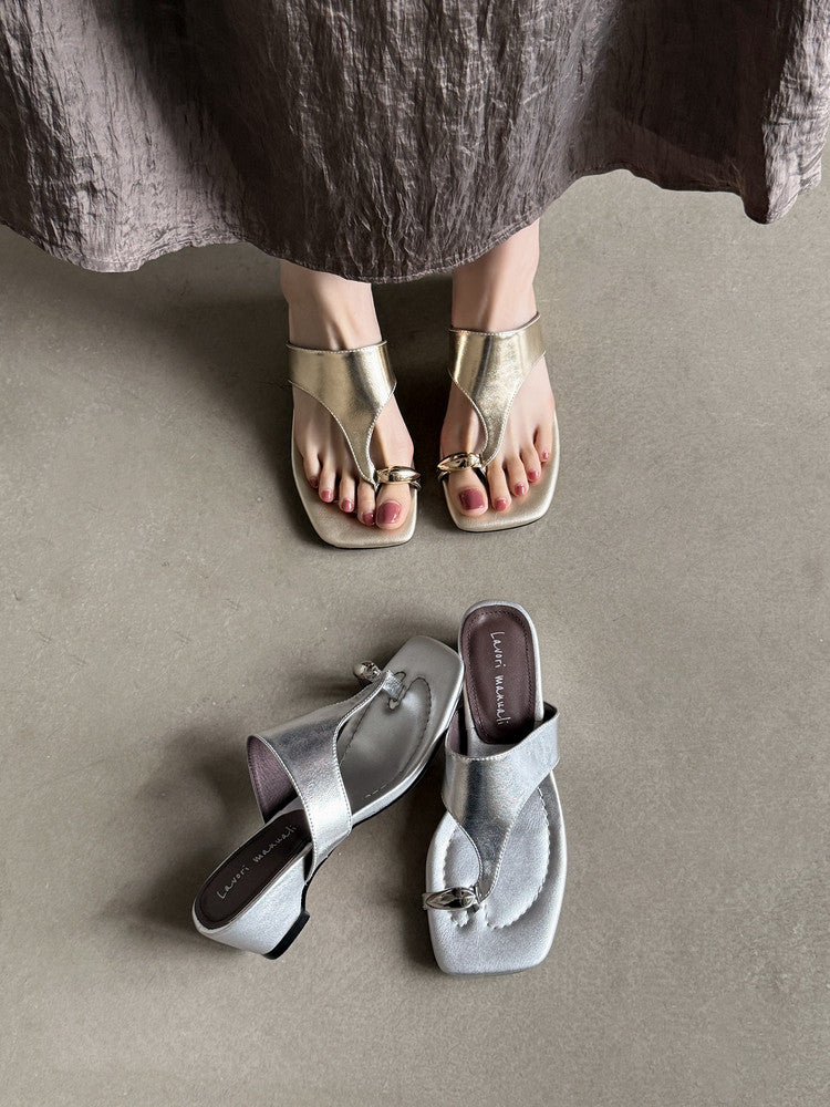 Karin Luna In Stock Spot Goods Clip-toe Square Toe Metal Buckle Minimalist Slippers