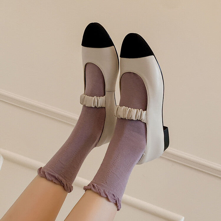 Karin Luna In Stock  Chanel Style Sheepskin Vintage Wrinkled Cable Strap Flat Round Toe Color Block Mary Jane
