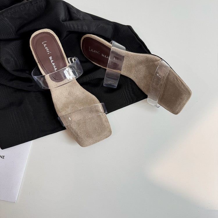 Karin Luna Hot-Selling Amber Element~Spot Goods Spot Goods Transparent tpu   Minimalist Square-Toed One-Strap Slippers
